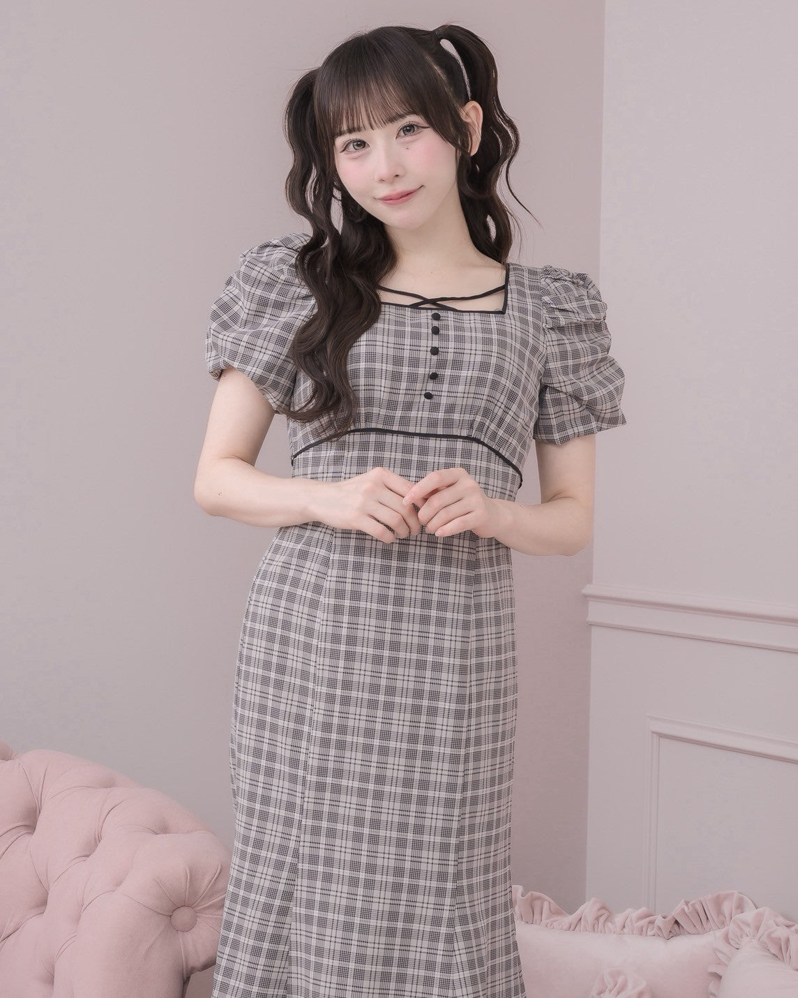モデル身長：153cm/着用カラー：チェック
