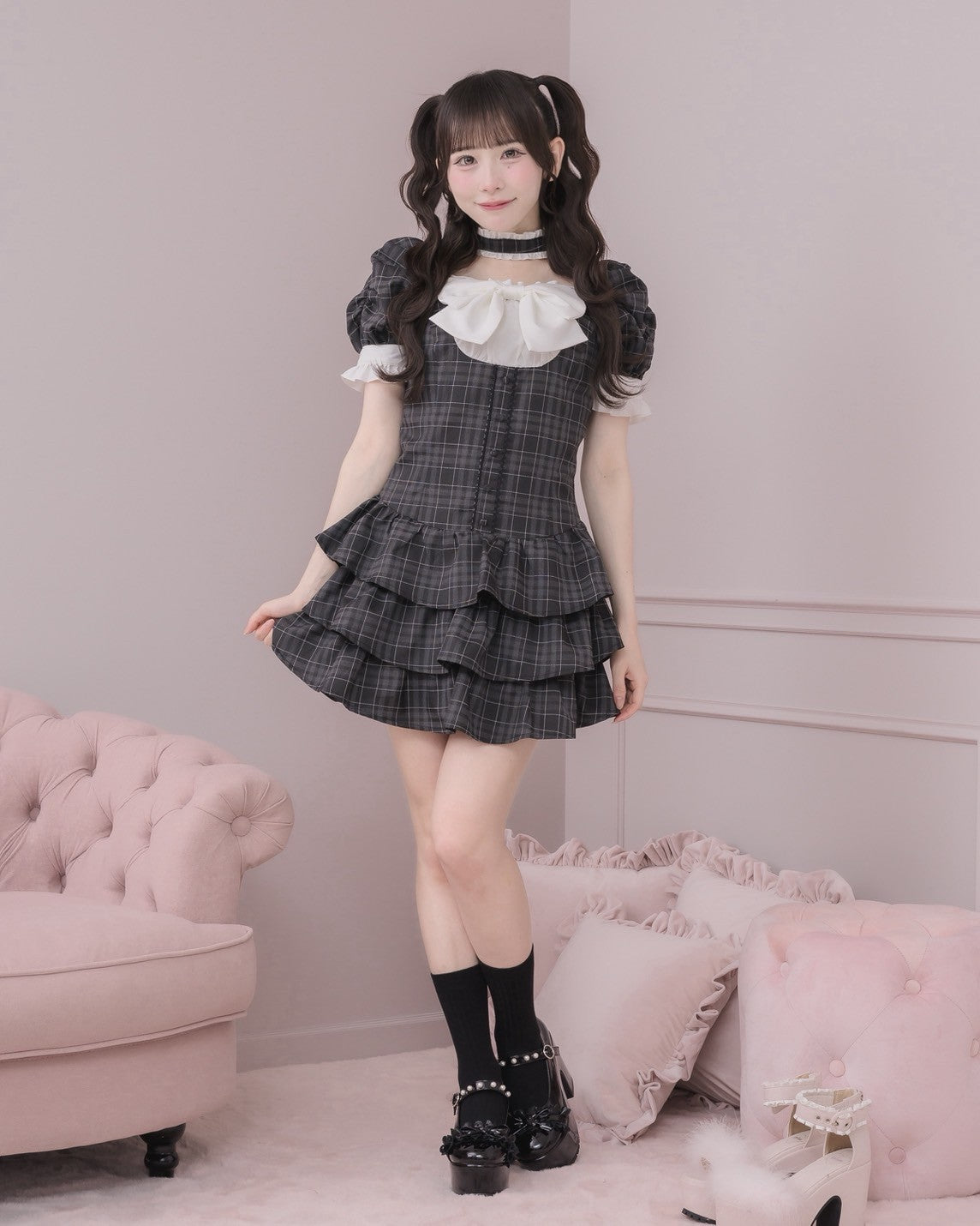 モデル身長：153cm/着用カラー：ブラックチェック