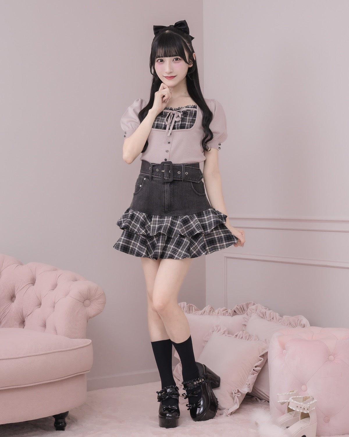 モデル身長：157cm/着用カラー : ブラックチェック
