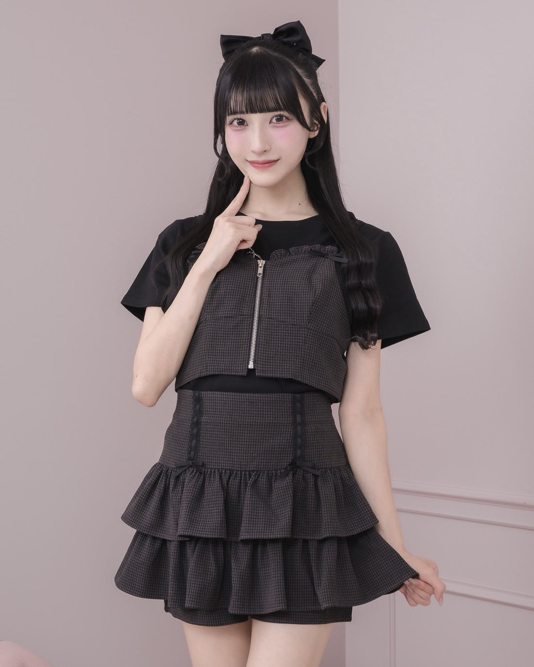 モデル身長：157cm/着用カラー：グレーギンガム