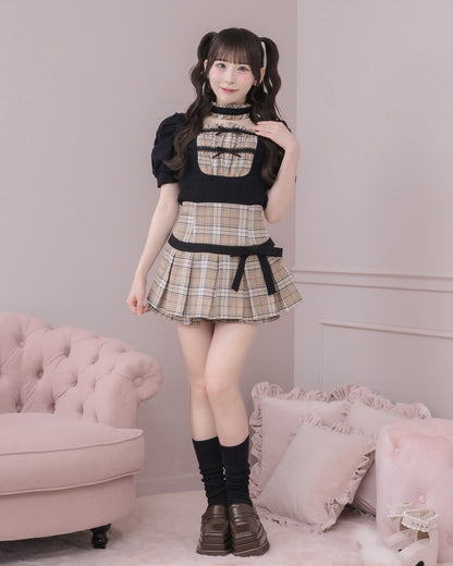 モデル身長：152cm/着用カラー：ブラック×ベージュチェック