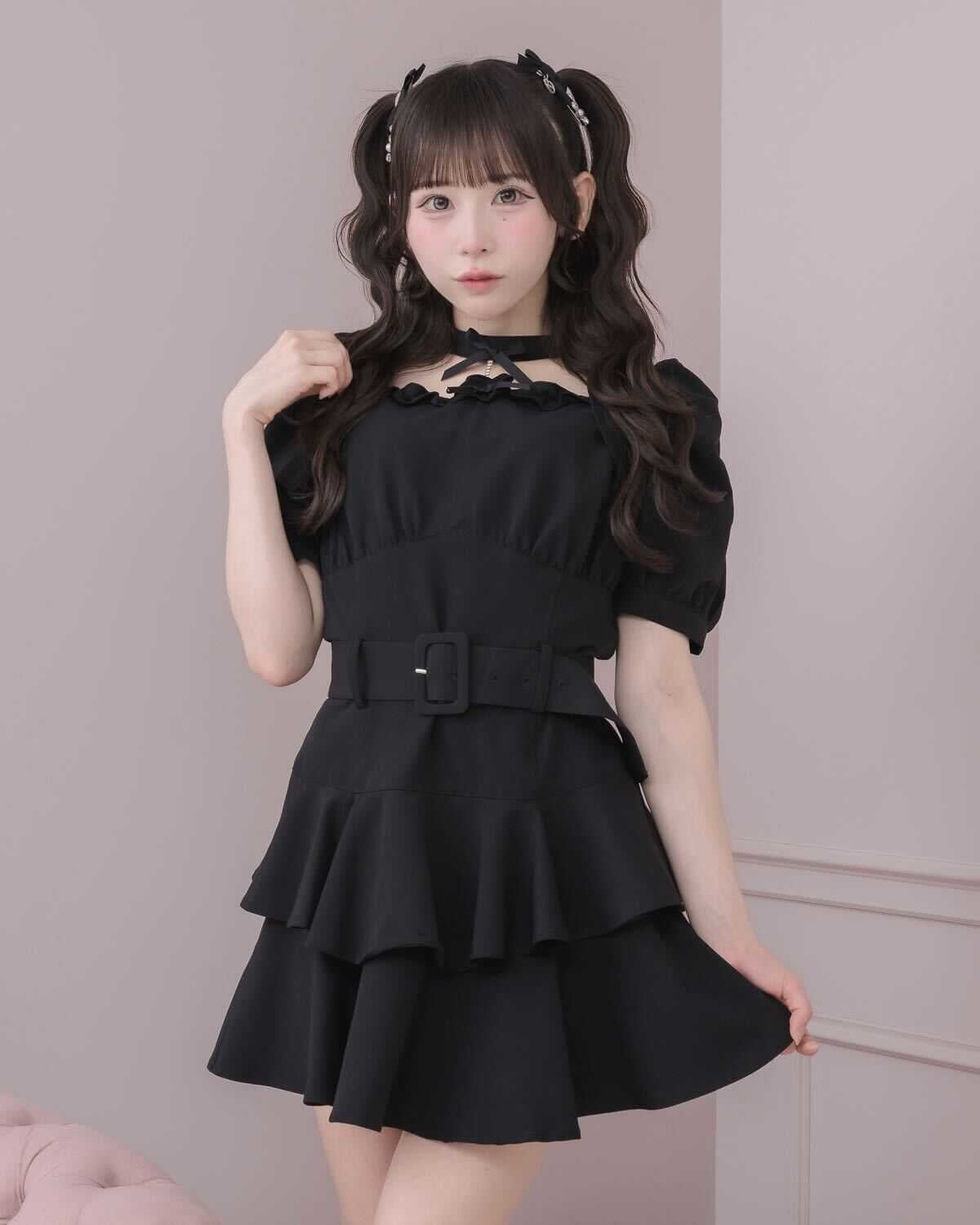 ビジューチョーカーフレアフリルワンピース – pium