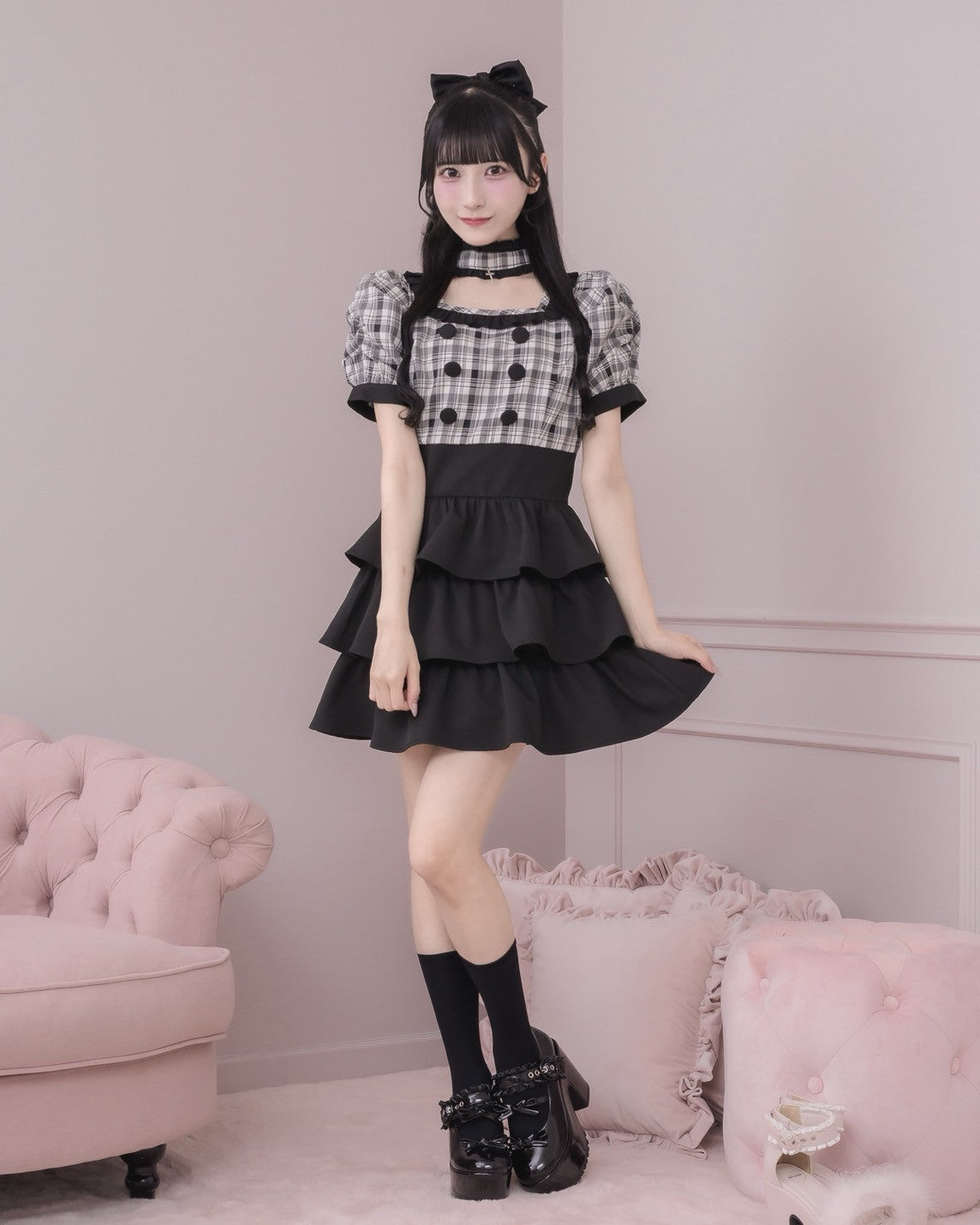 モデル身長：157cm/着用カラー：ホワイトチェック