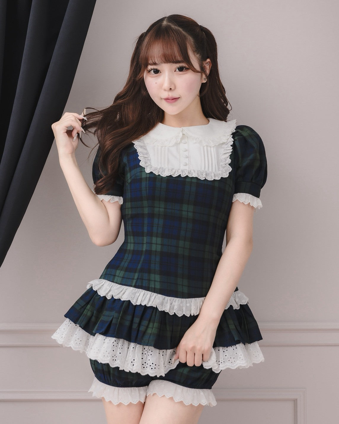 モデル身長：157cm/着用カラー : グリーンチェック