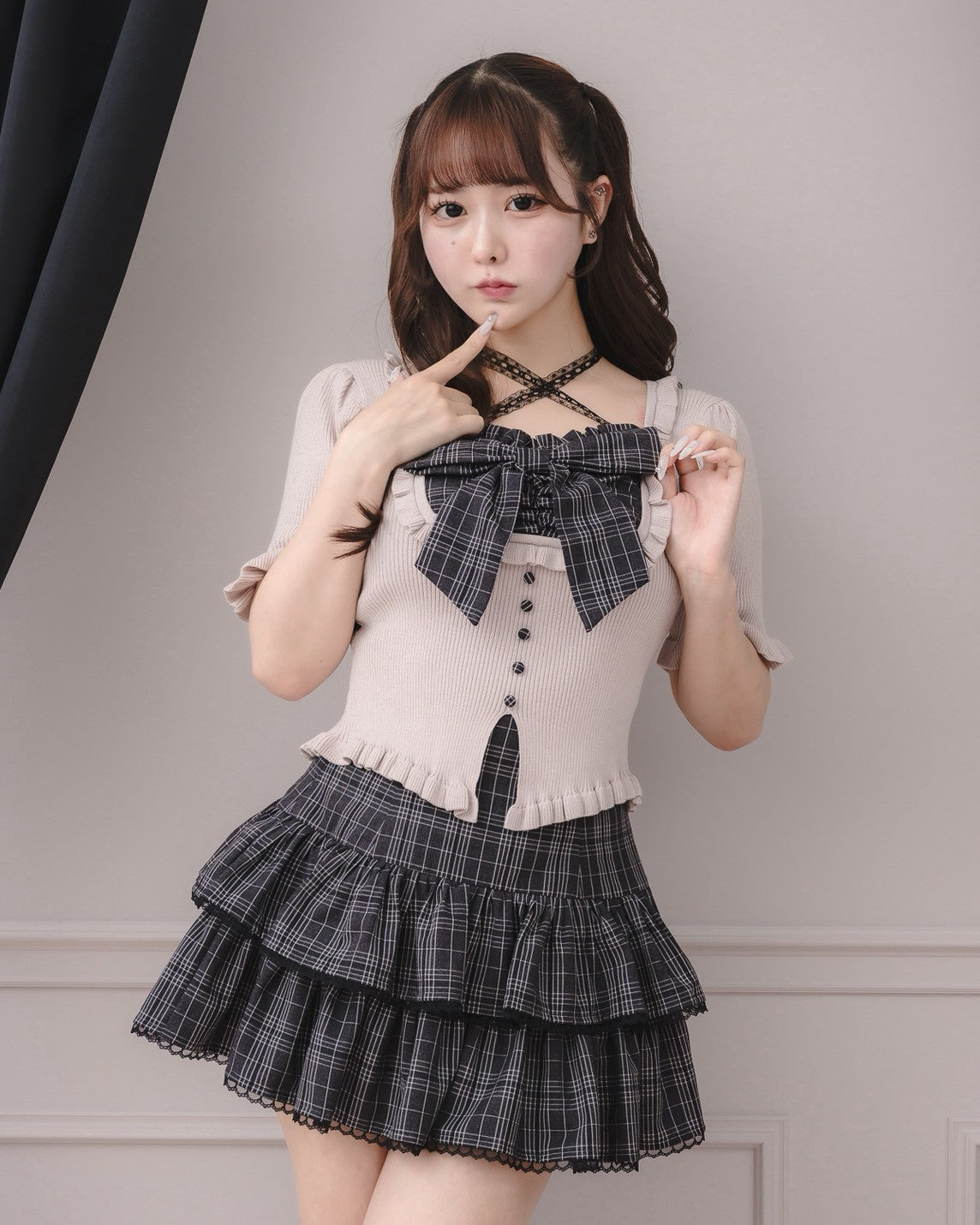 モデル身長：157cm/着用カラー : グレーチェック