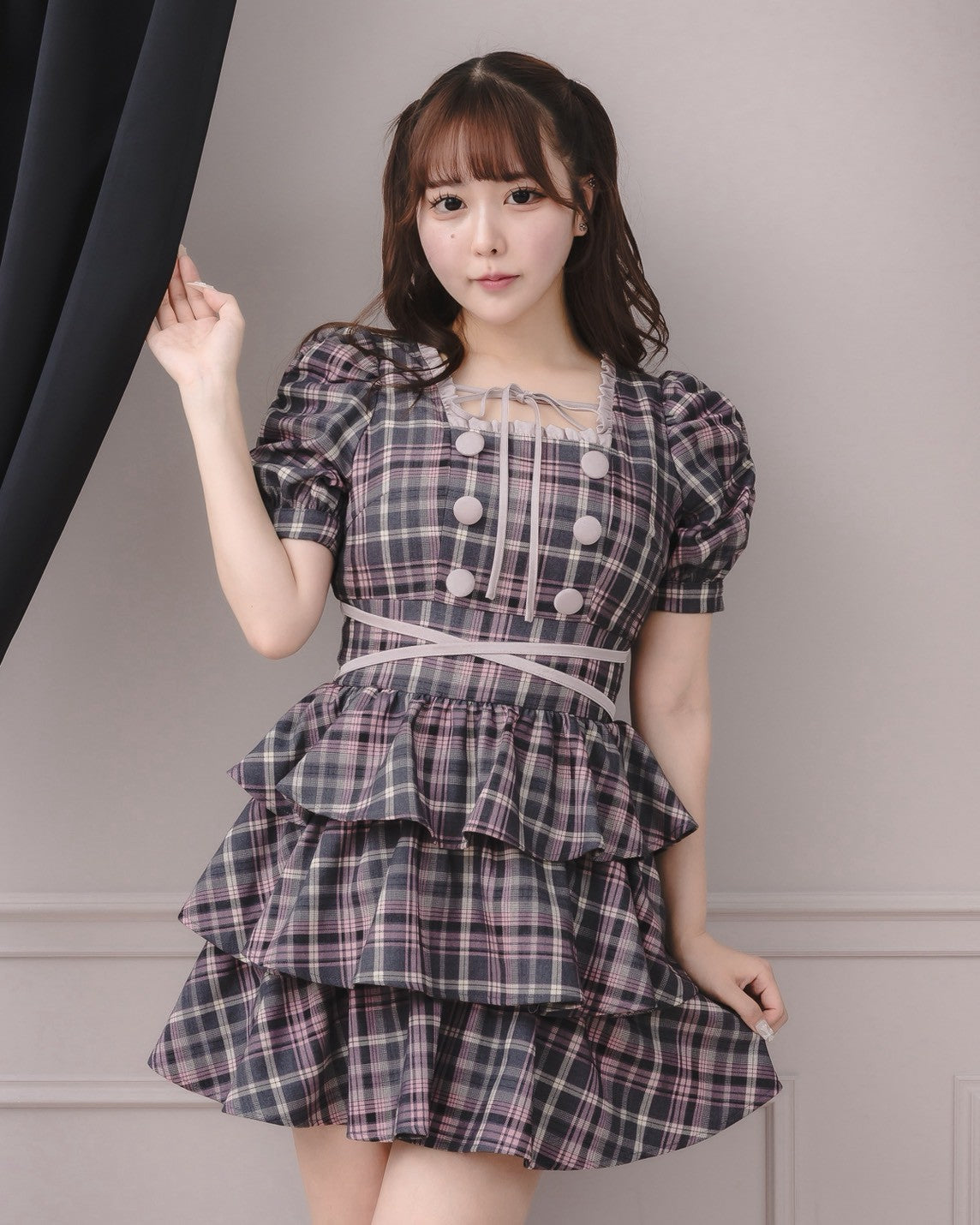 モデル身長：157cm/着用カラー：グレーチェック