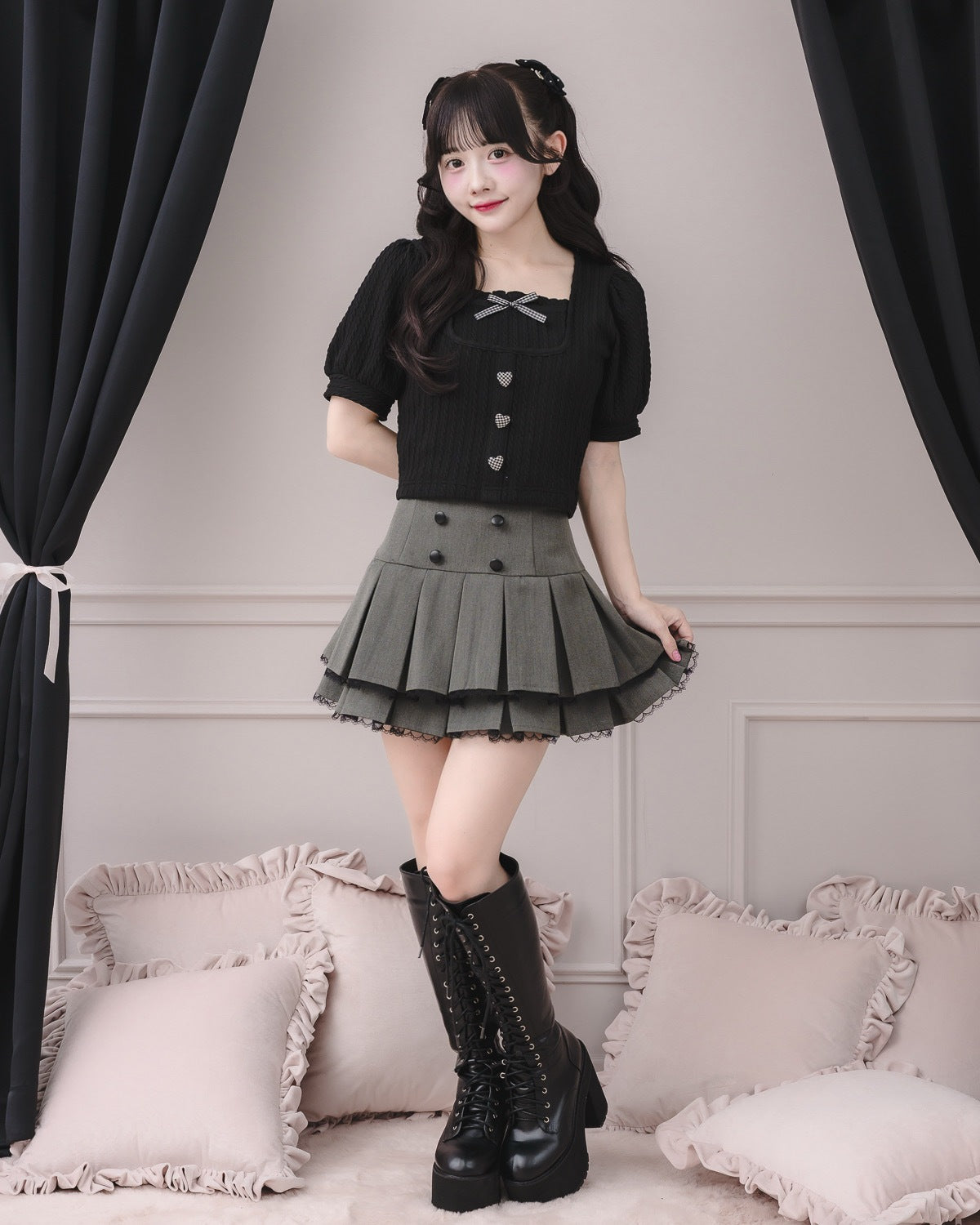 ハイウエストプリーツティアードスカート – pium