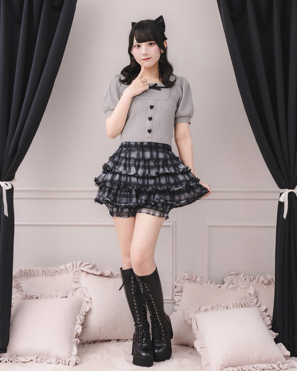 モデル身長：161cm/着用カラー：ブラック チェック