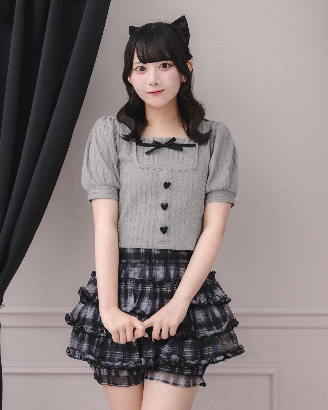 モデル身長：161cm/着用カラー：ブラックチェック