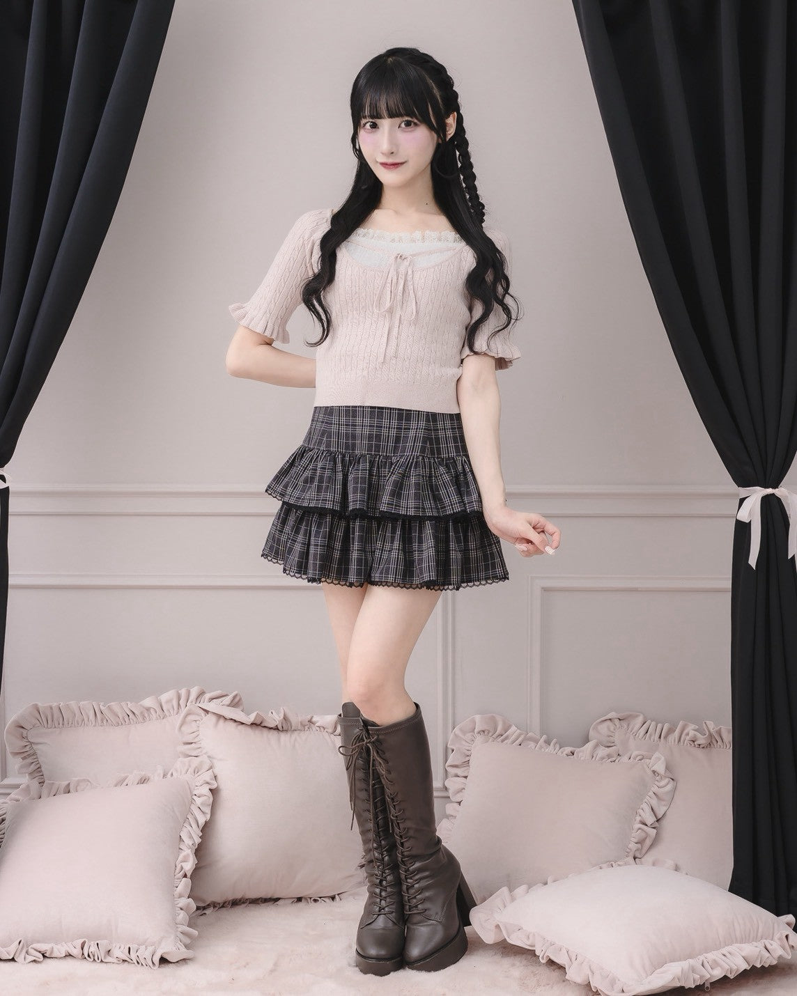 レースキャミレイヤードケーブルニット – pium