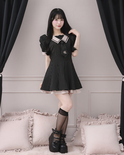 モデル身長：155cm/着用カラー：ブラックストライプ