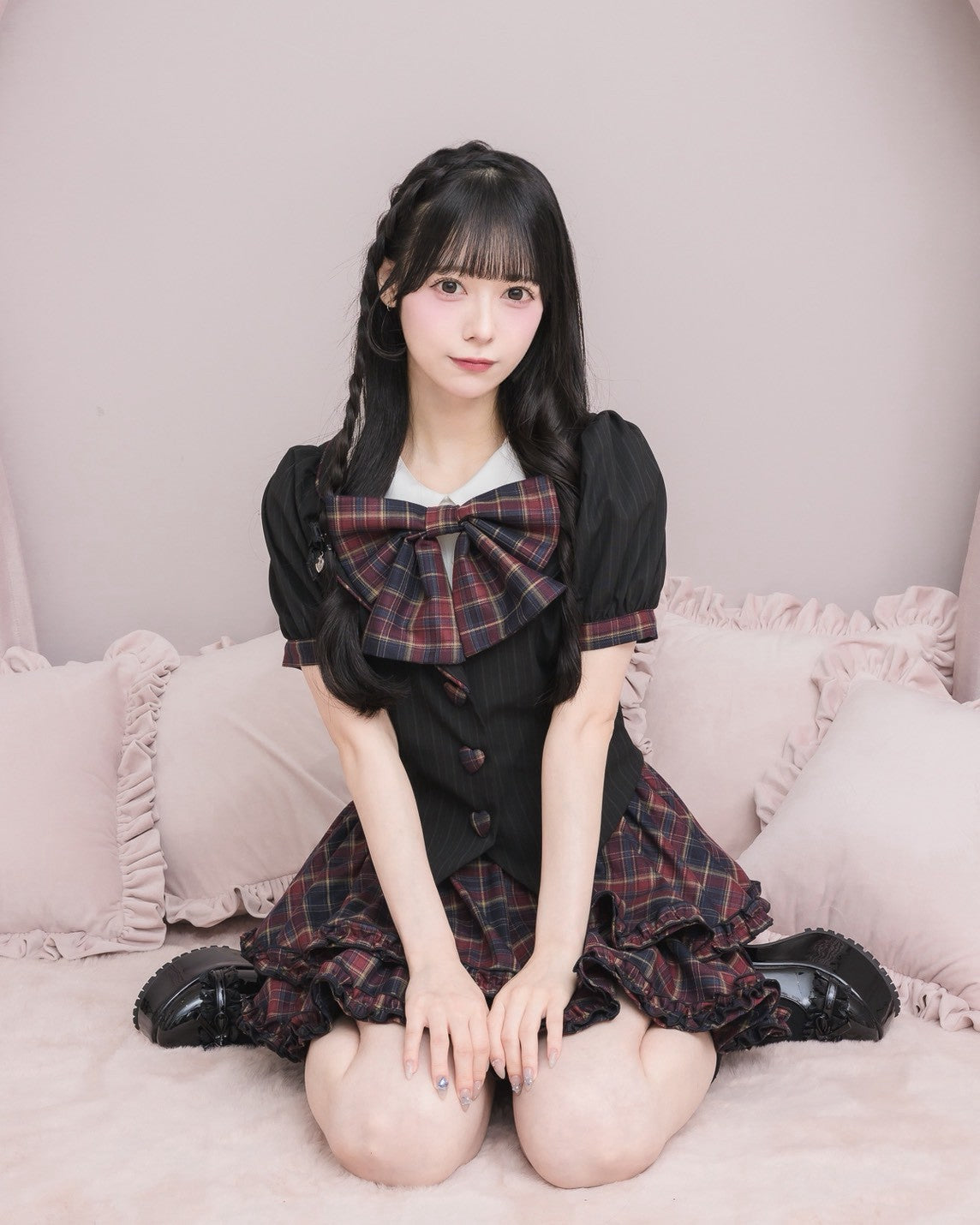 モデル身長：155cm/着用カラー：レッドチェック