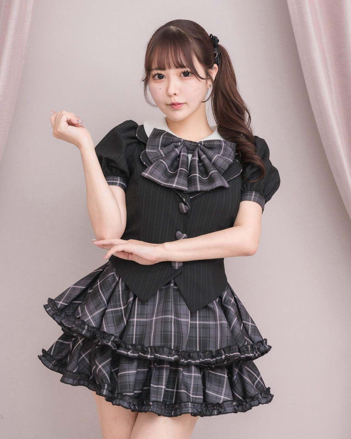 モデル身長：157cm/着用カラー：ブラックチェック