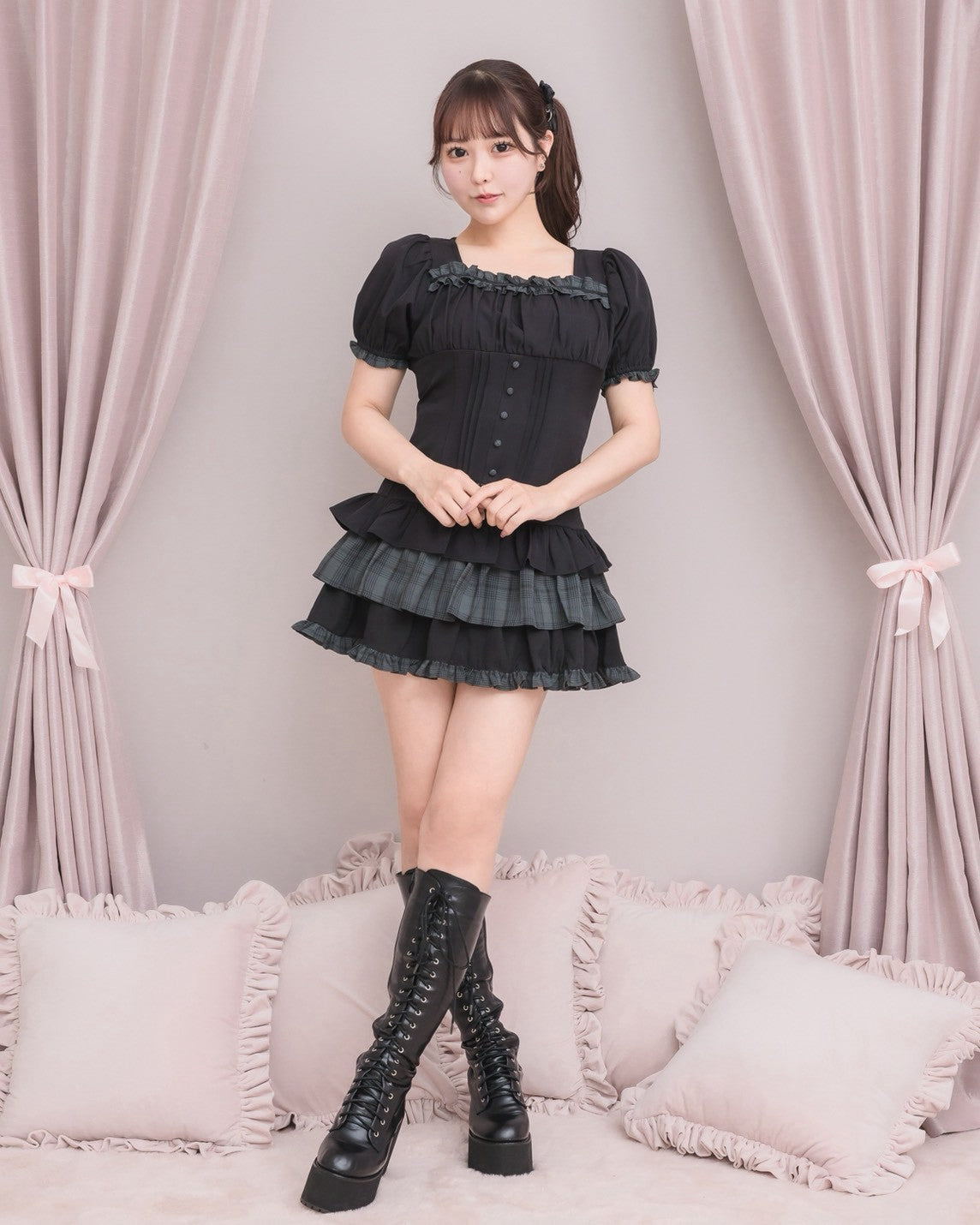 モデル身長：157cm/着用カラー：グリーンチェック