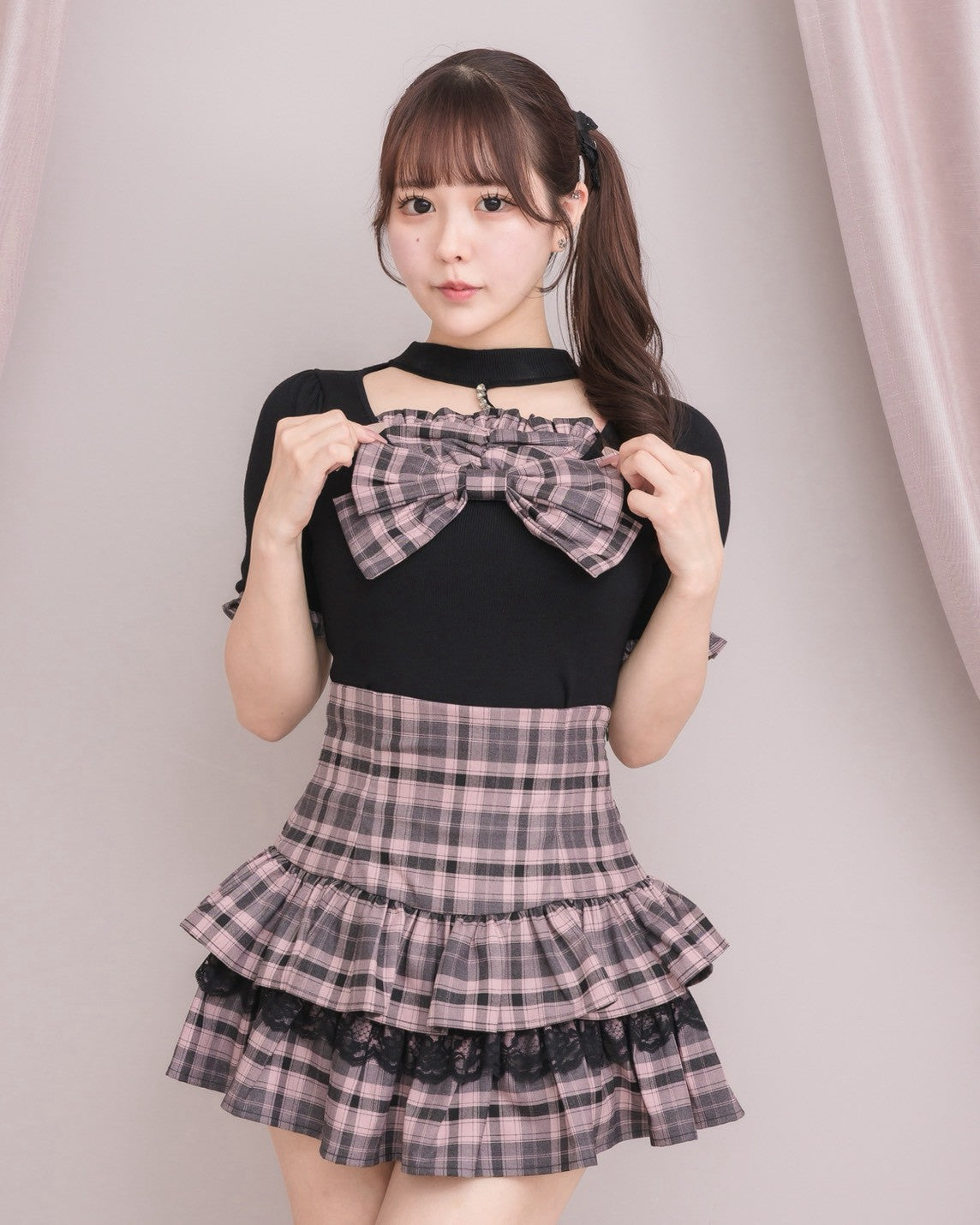 レースティアードフリルミニスカート