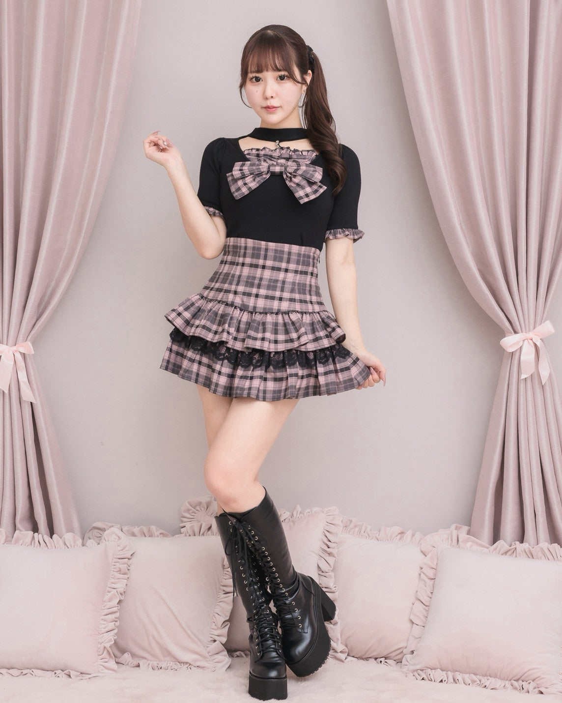 レースティアードフリルミニスカート