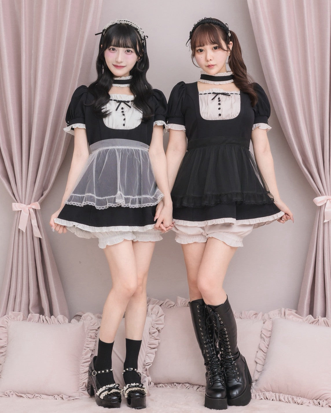 （左）モデル身長157cm/着用カラー：ブラック（右）モデル身長157cm//着用カラー：ブラック×ピンク