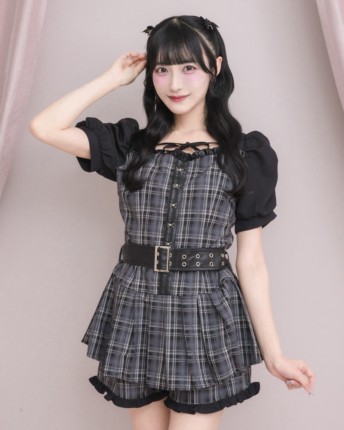 モデル身長：157cm/着用カラー：ブラックチェック