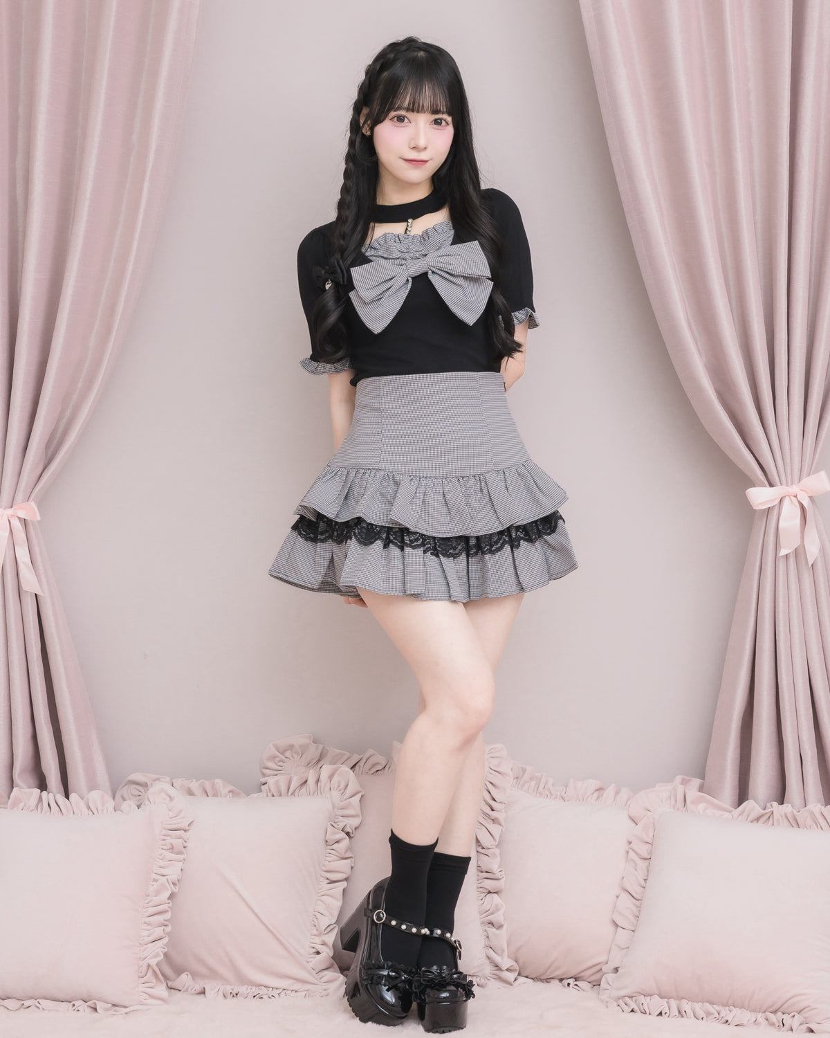 モデル身長：155cm/着用カラー：ブラック×ミックス