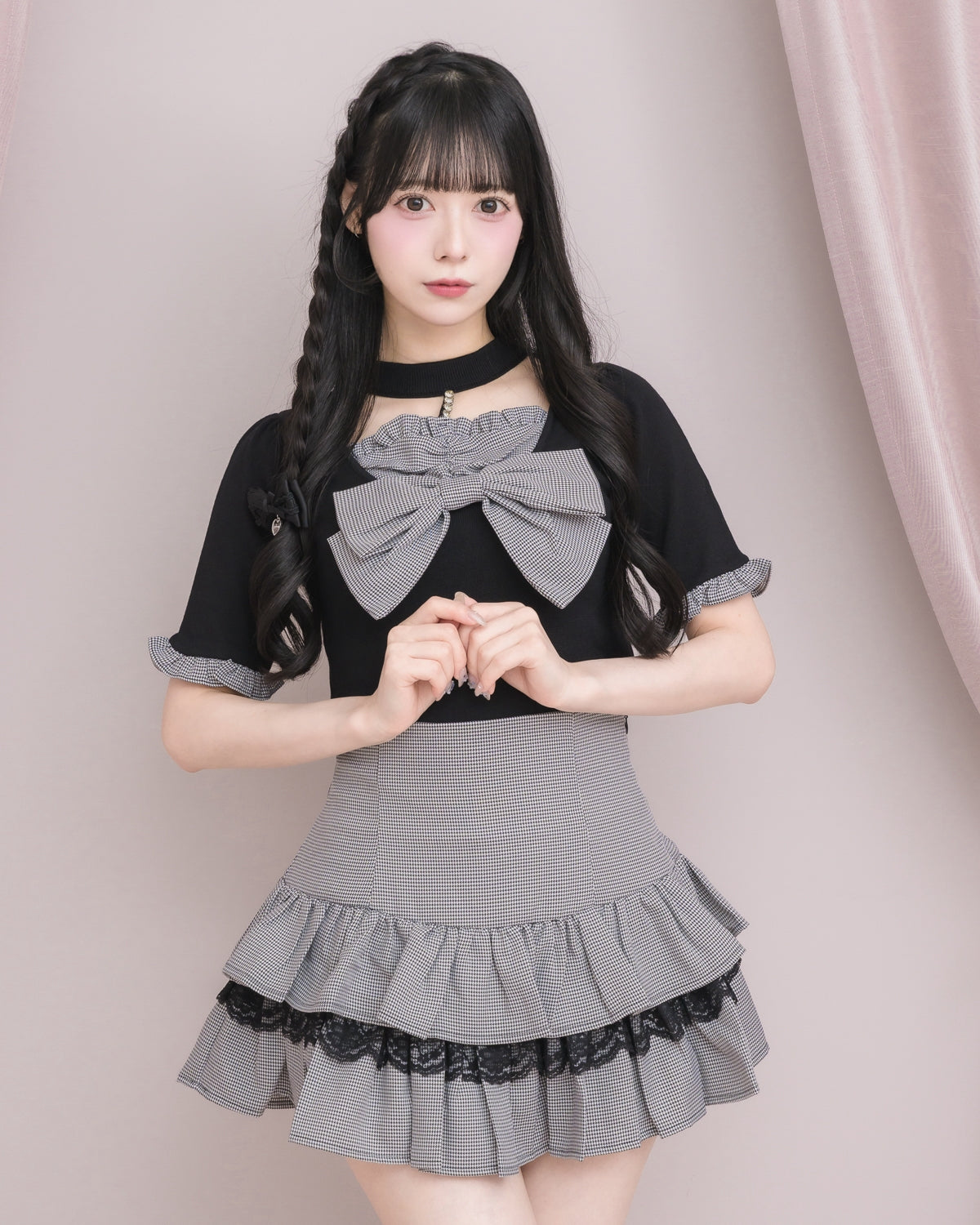 モデル身長：155cm/着用カラー：ブラック×ミックス