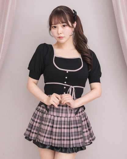 モデル身長：157cm/着用カラー：ピンクチェック