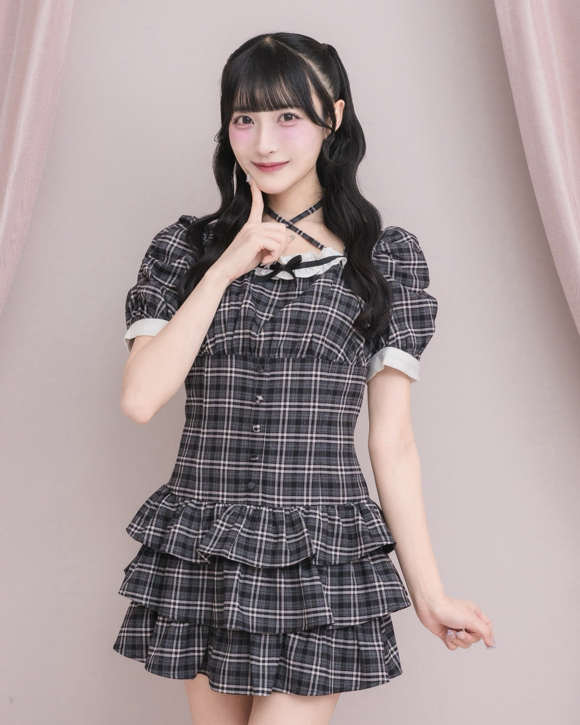モデル身長：157cm/着用カラー：ブラックチェック