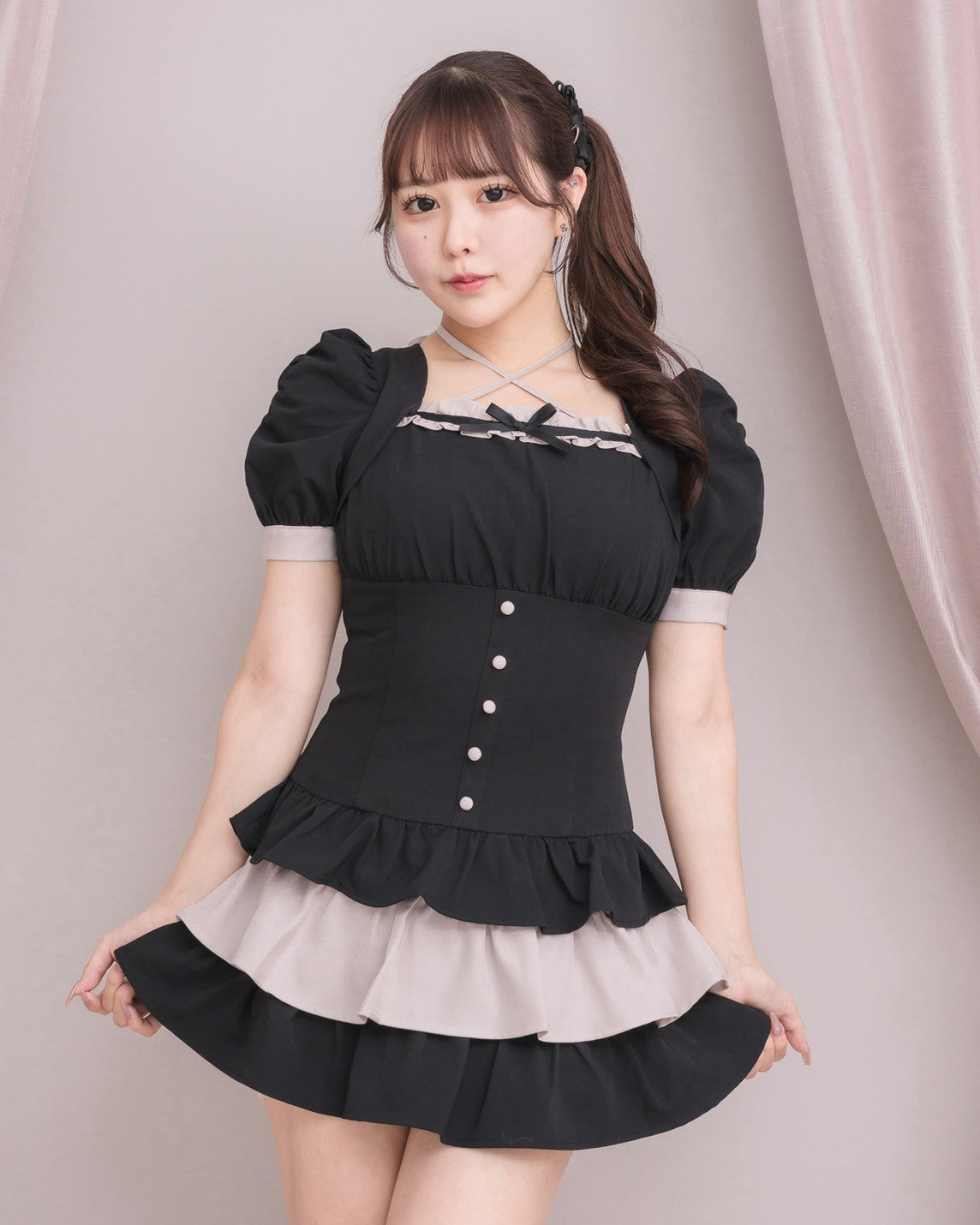 モデル身長：15cm/着用カラー：ブラック×ピンク