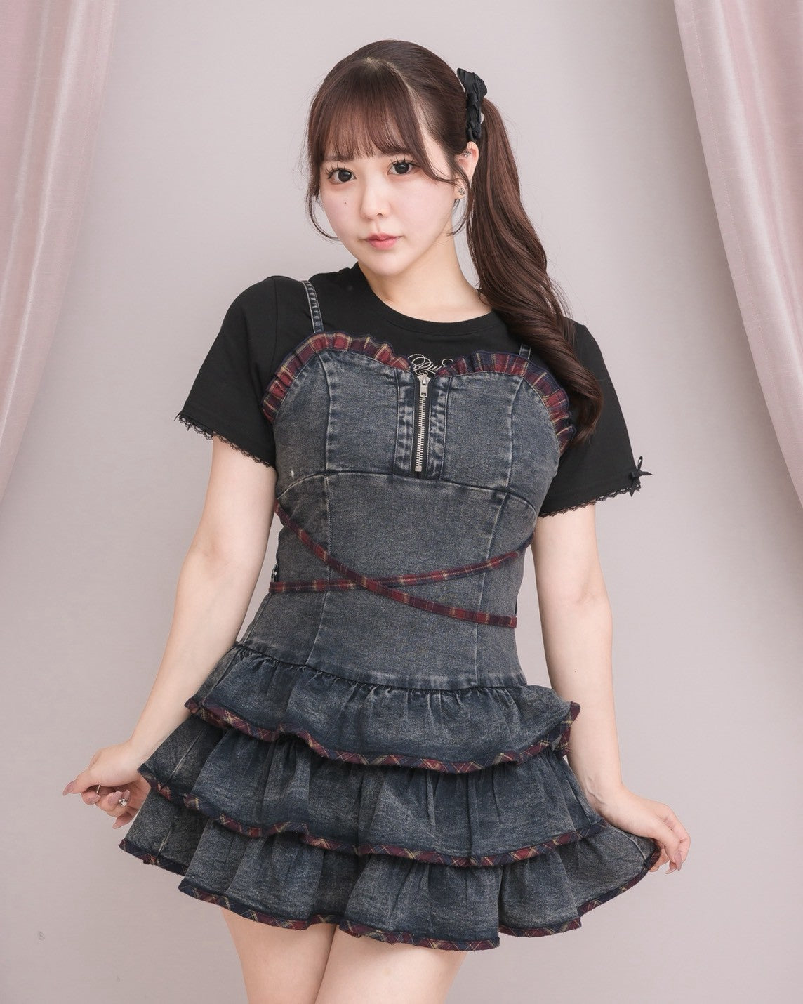 モデル身長：157cm/着用カラー：レッドチェック