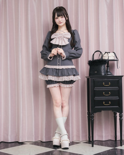 モデル身長：155cm/着用カラー:チャコールストライプ