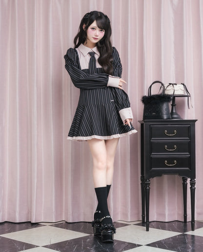 モデル身長：154cm/着用カラー:ブラックストライプ