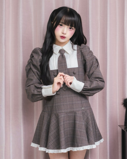 モデル身長：156cm/着用カラー:ブラウンチェック