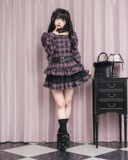 モデル身長：156cm/着用カラー:ピンクチェック