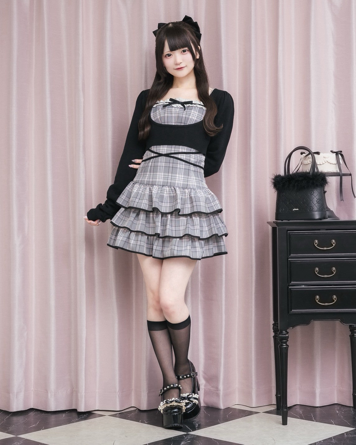 モデル身長：155cm/着用カラー:グレーチェック