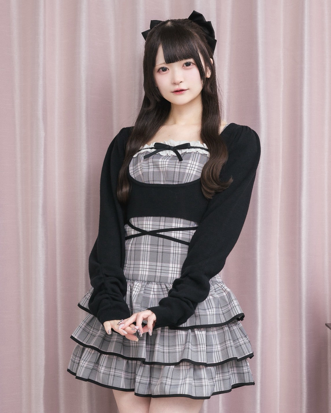 モデル身長：155cm/着用カラー:グレーチェック