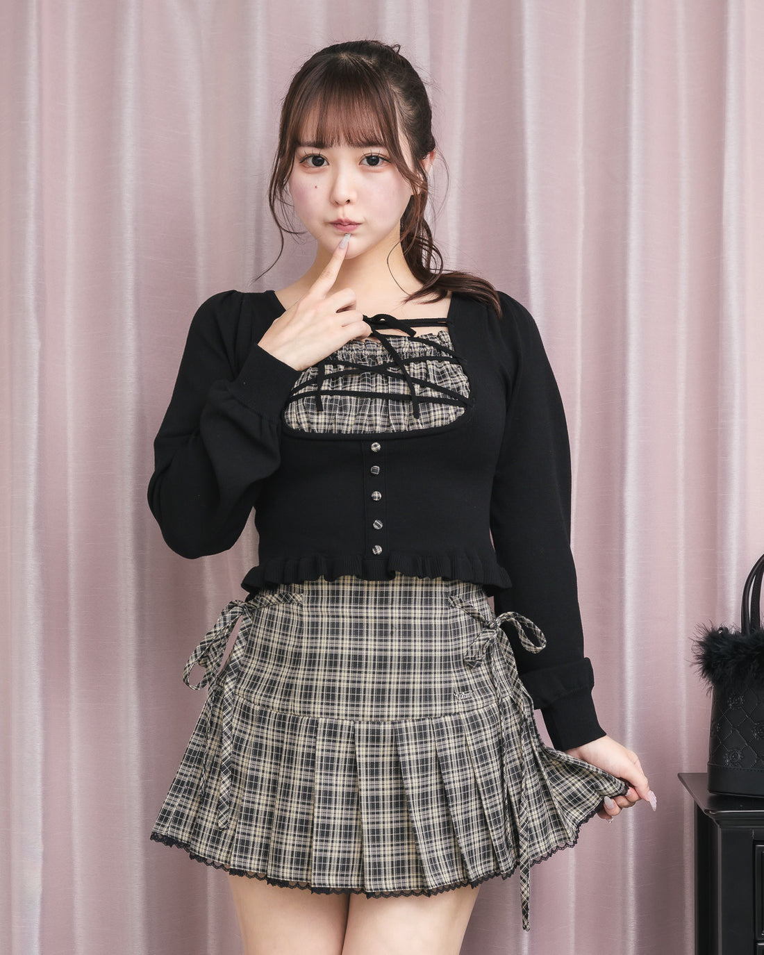 モデル身長：157cm/着用カラー：ベージュチェック