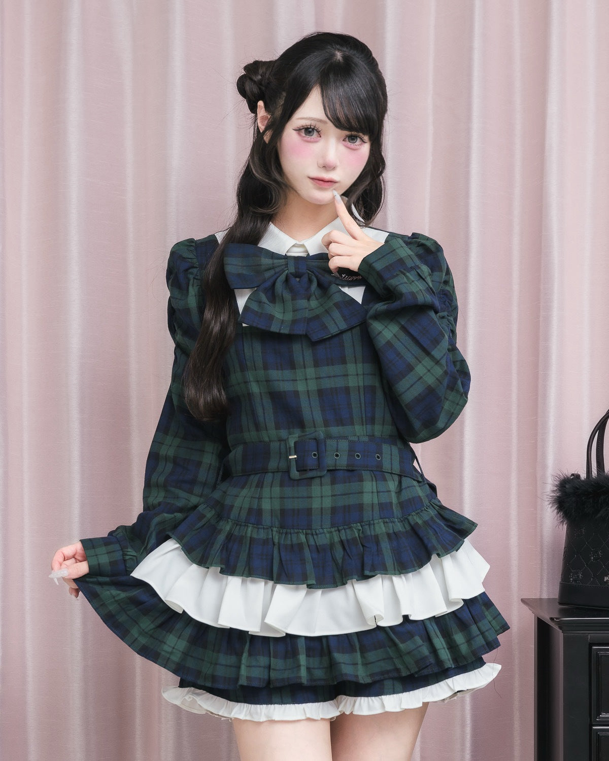 モデル身長：154cm/着用カラー：グリーンチェック
