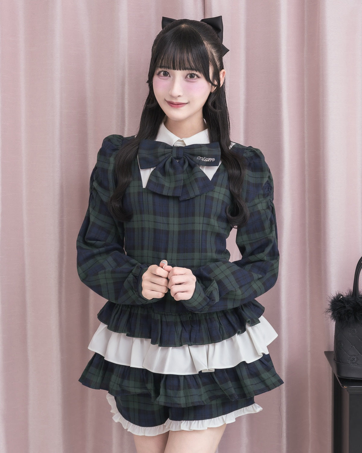 モデル身長：157cm/着用カラー：グリーンチェック