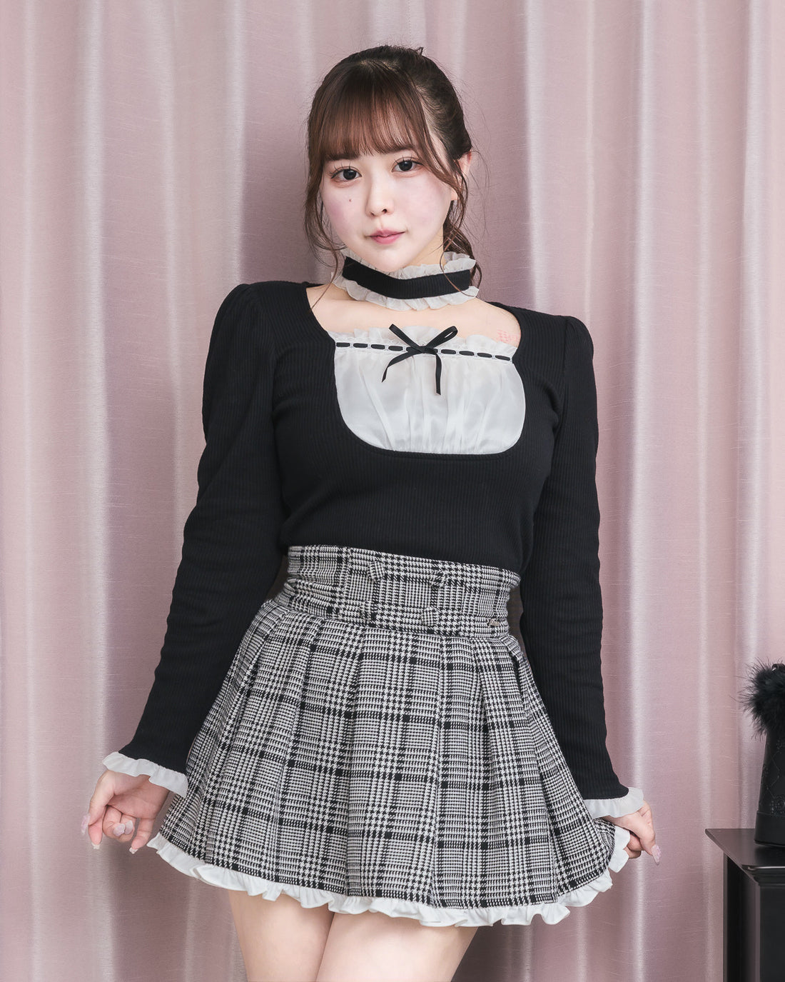 モデル身長：157cm/着用カラー：ブラックチェック