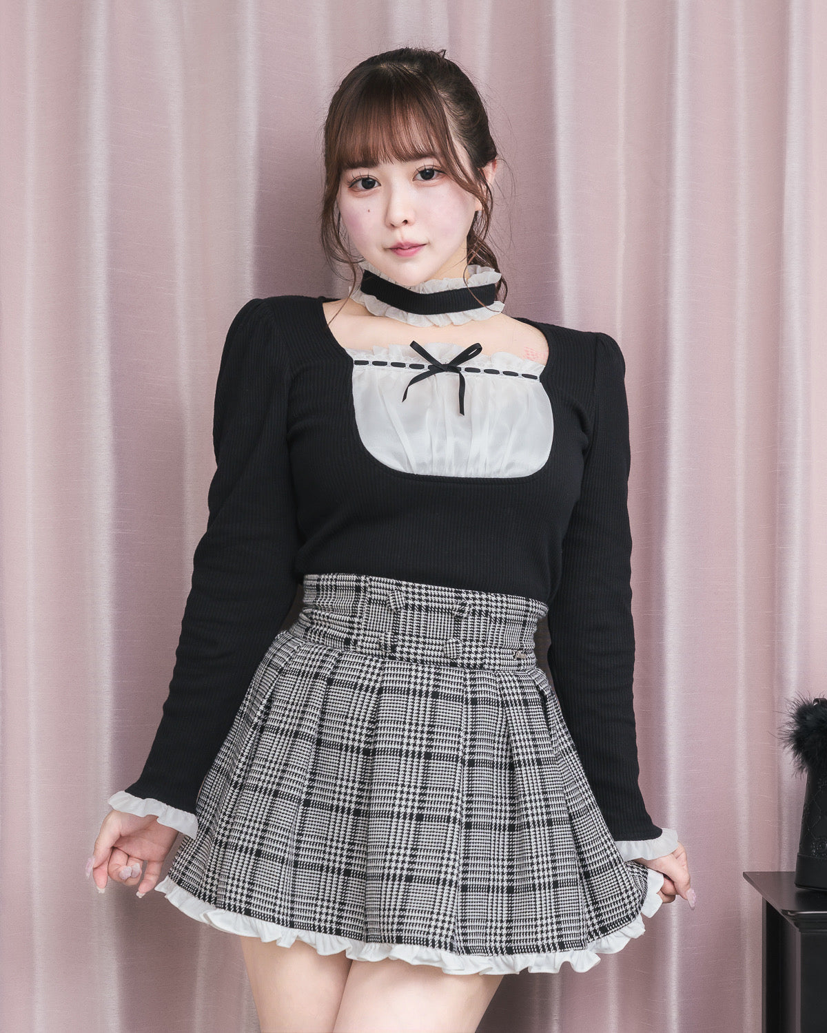 モデル身長：157cm/着用カラー：ブラックチェック