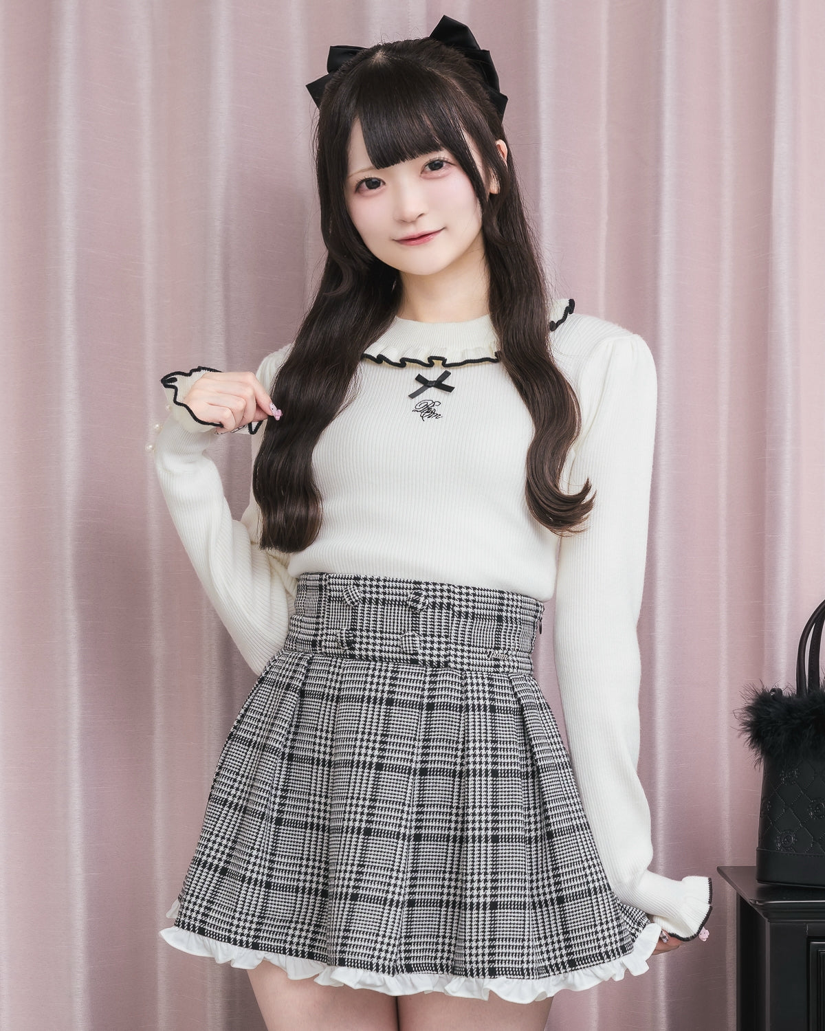 モデル身長：155cm/着用カラー：ブラックチェック
