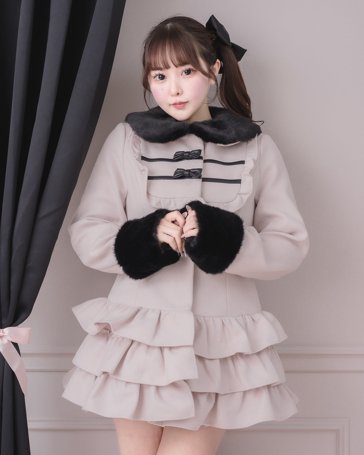 モデル身長：157cm/着用カラー：ピンク×ブラック