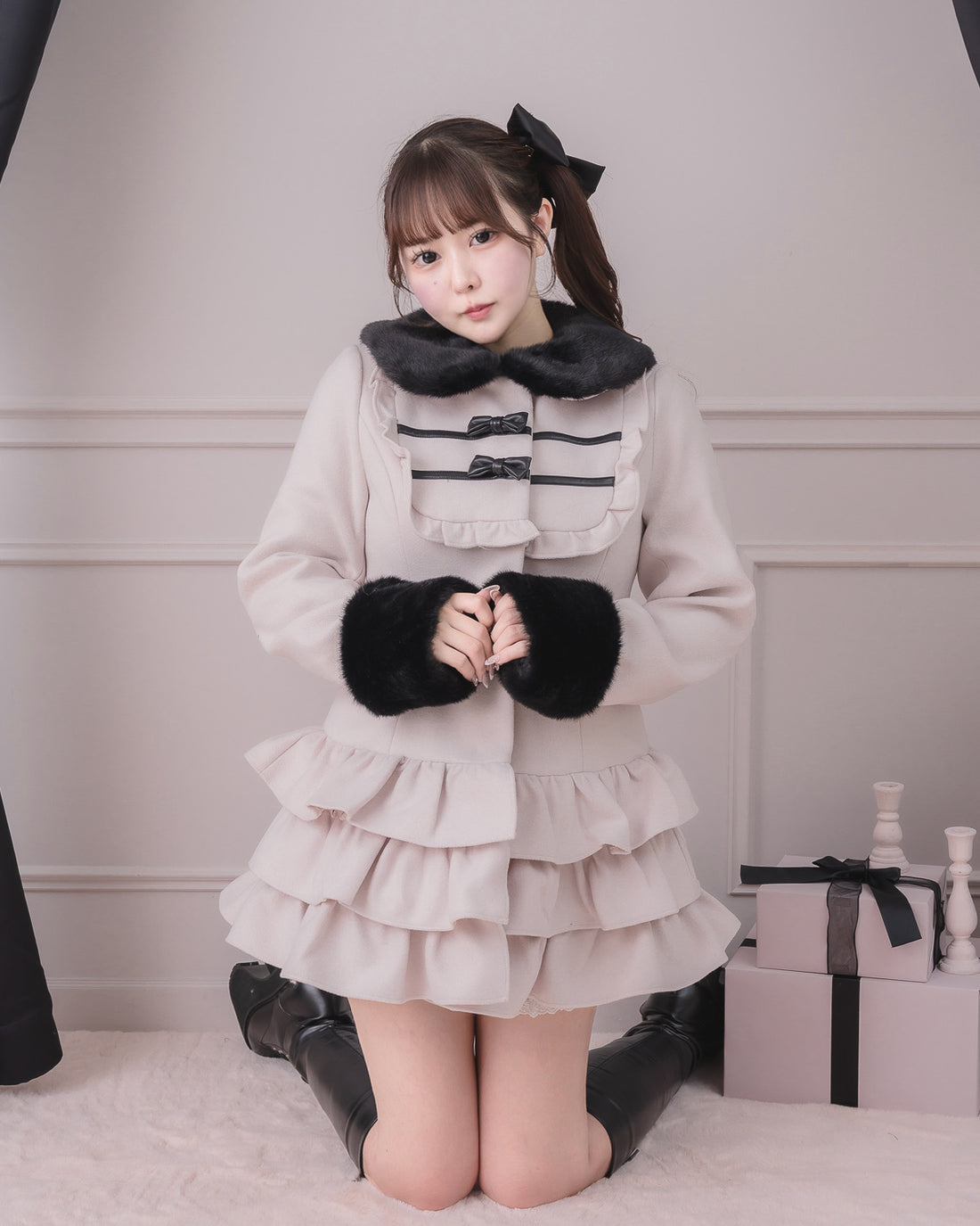 モデル身長：157cm/着用カラー：ピンク×ブラック