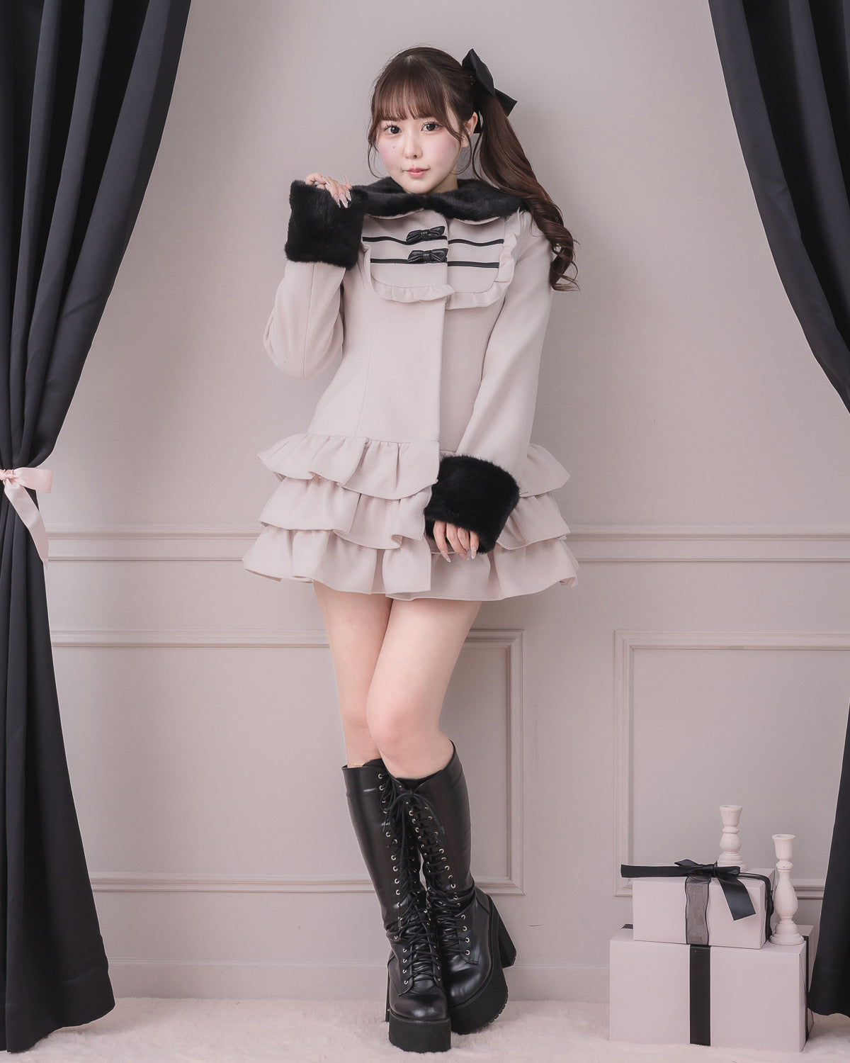 モデル身長：157cm/着用カラー：ピンク×ブラック