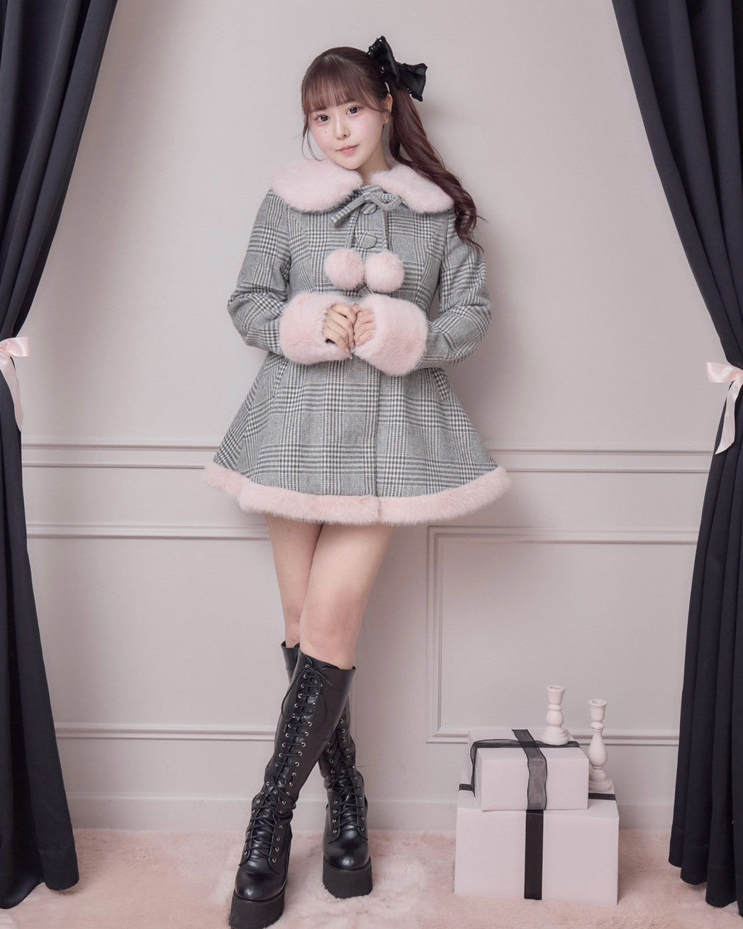 モデル身長：157cm/着用カラー：グレーチェック