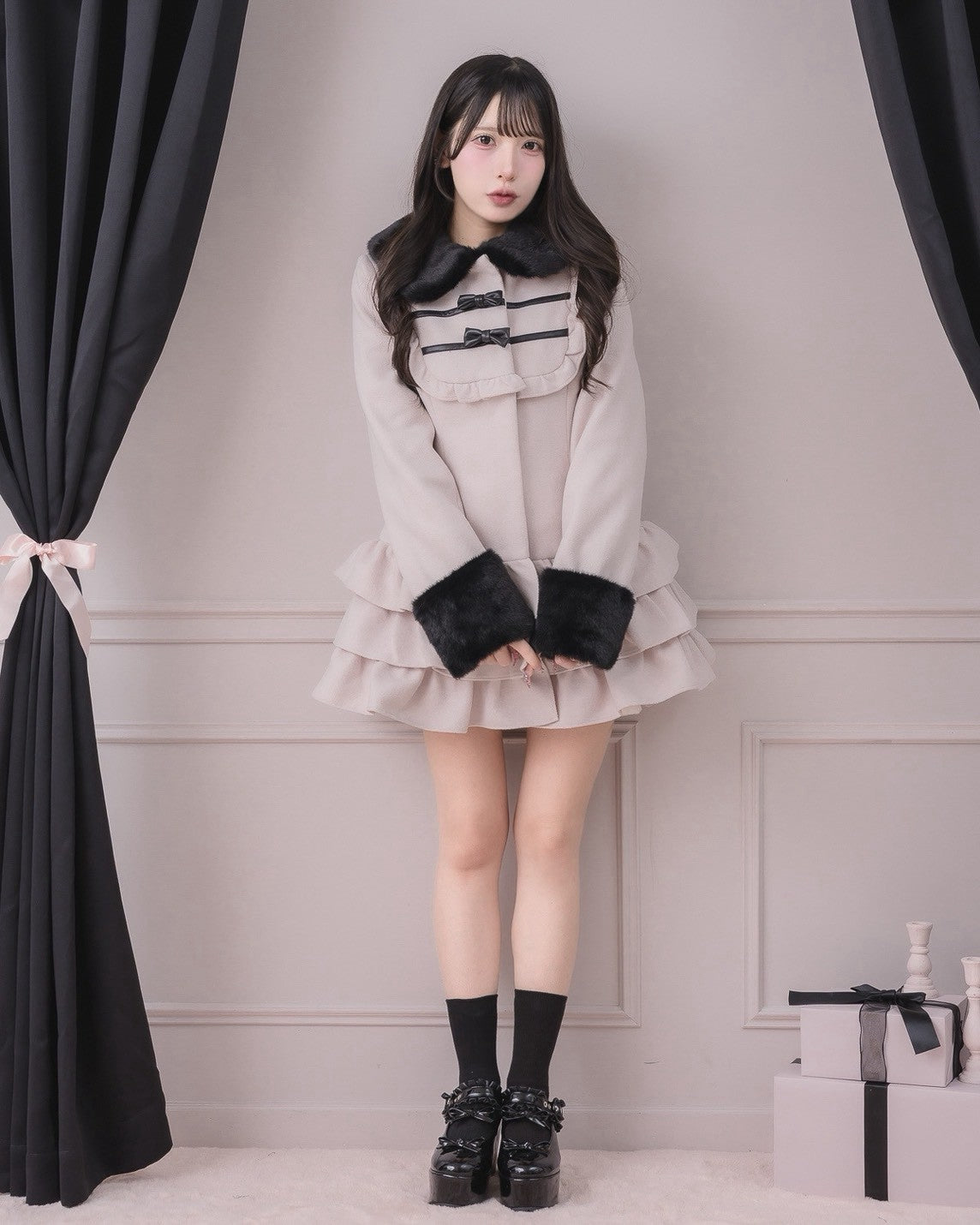 モデル身長：152cm/着用カラー：ピンク×ブラック