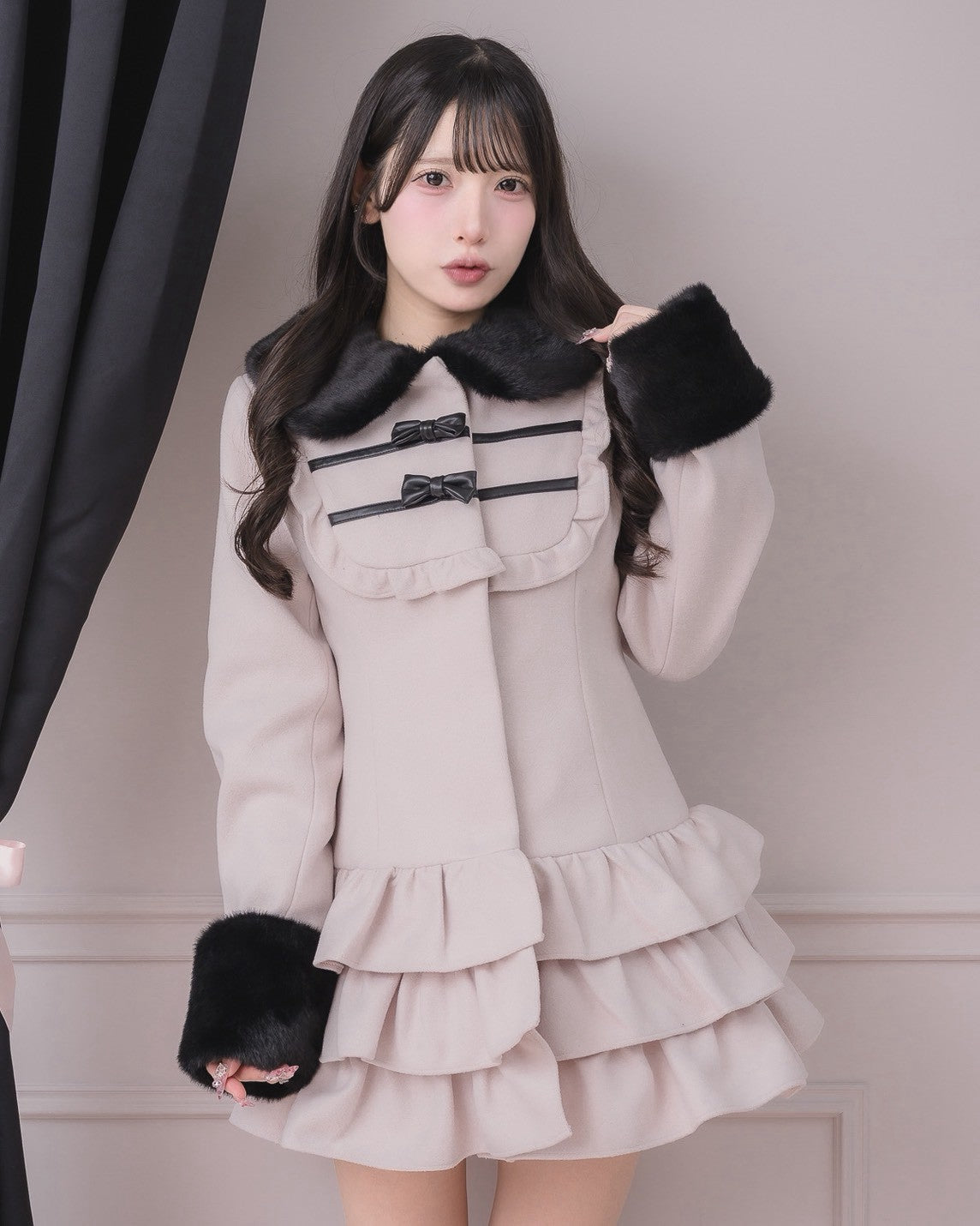 モデル身長：152cm/着用カラー：ピンク×ブラック