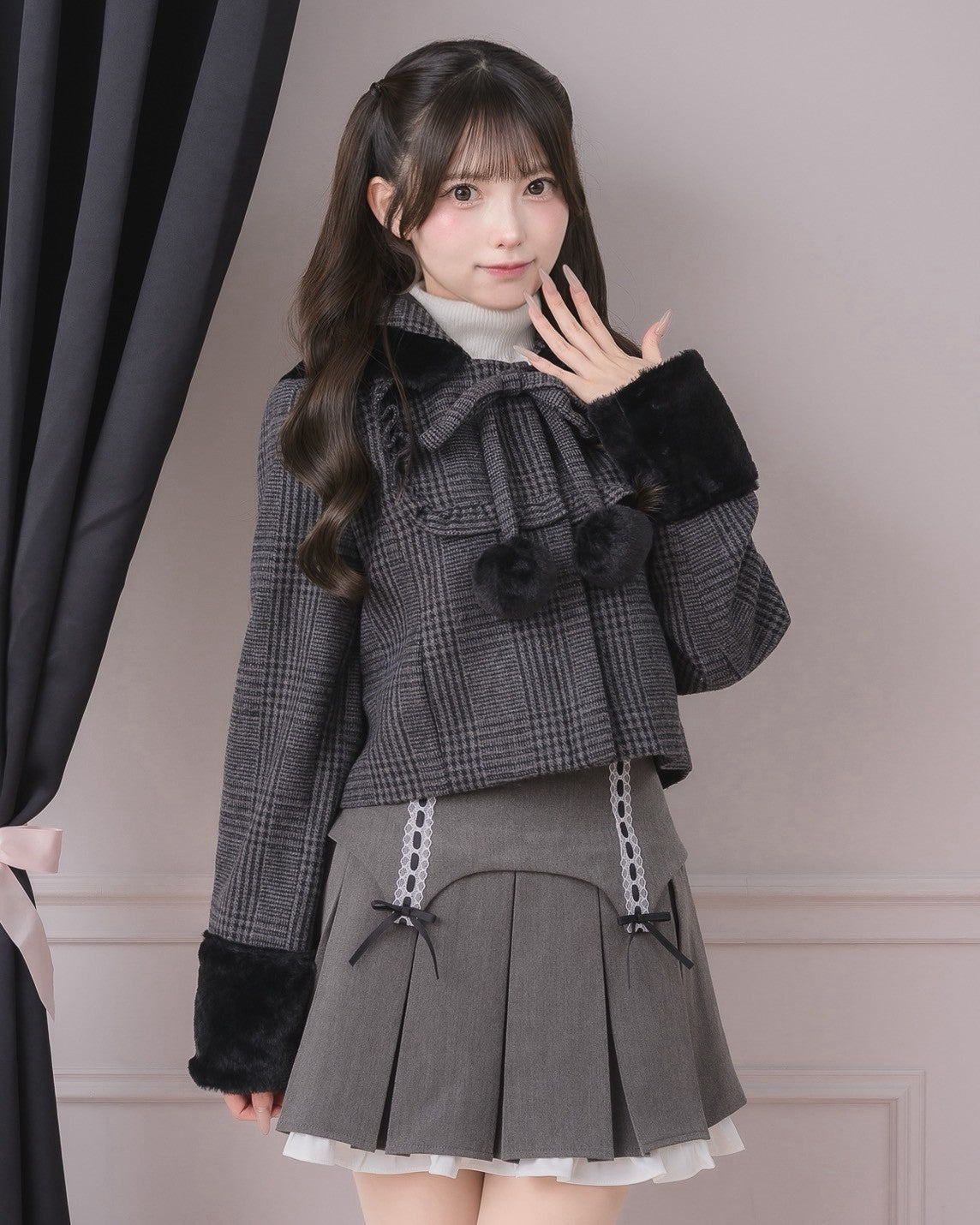 モデル身長：154cm/着用カラー：ブラックチェック