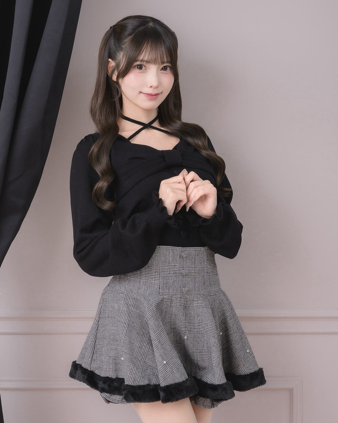 モデル身長：154cm/着用カラー：ブラックチェック