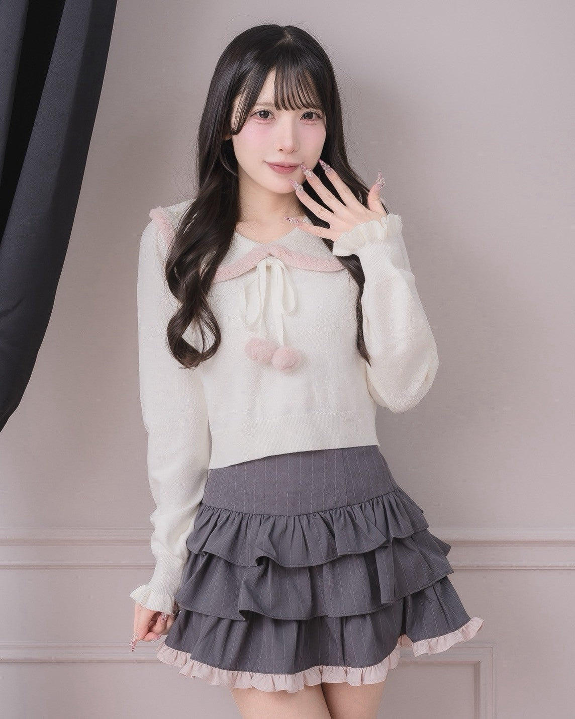 モデル身長：152cm/着用カラー：ホワイト×ピンク