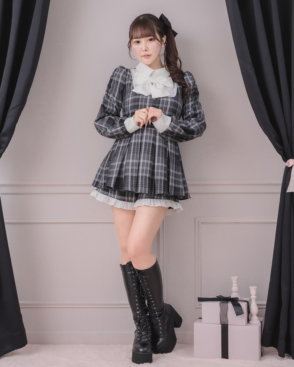 モデル身長：157cm/着用カラー：グレーチェック